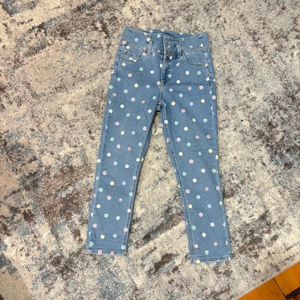 Floral Patterned Blue Jeans